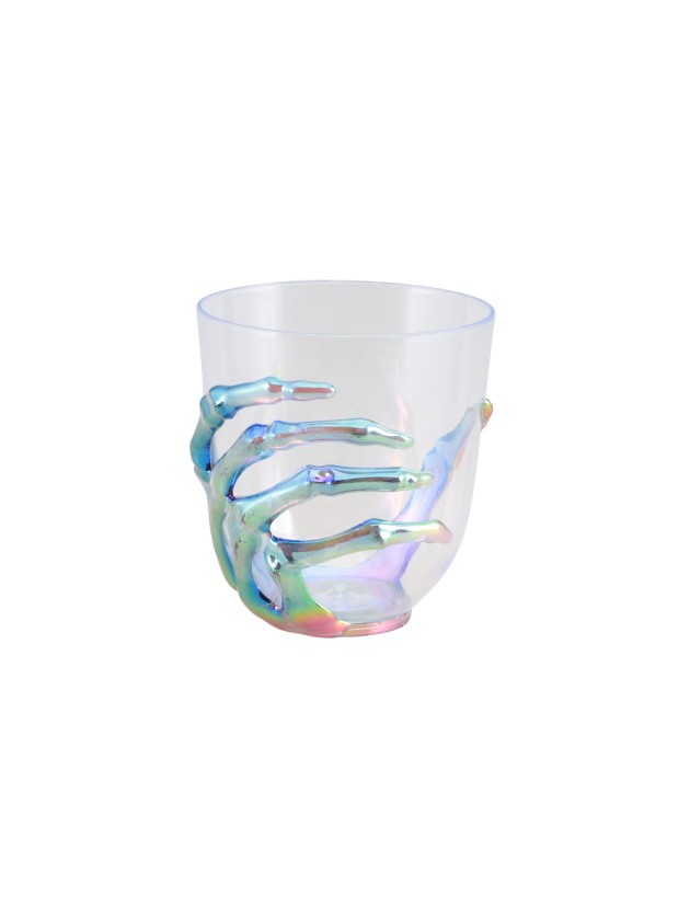 VERRE TRANSPARENT MAIN SQUELETTE IRISEE DIA 9CM X 10CM