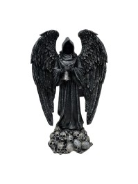 ANGE FAUCHEUR NOIR AVEC AILES RESINE 19CM X 10CM X 31CM