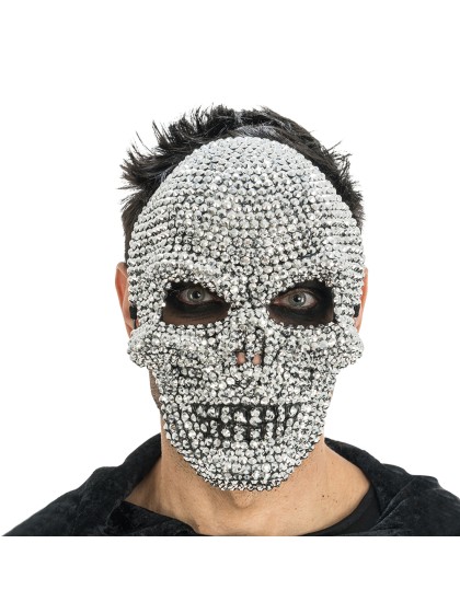 MASKE TOTENKOPF STRASS SILBER 16CM X 6.5CM X 24.5CM