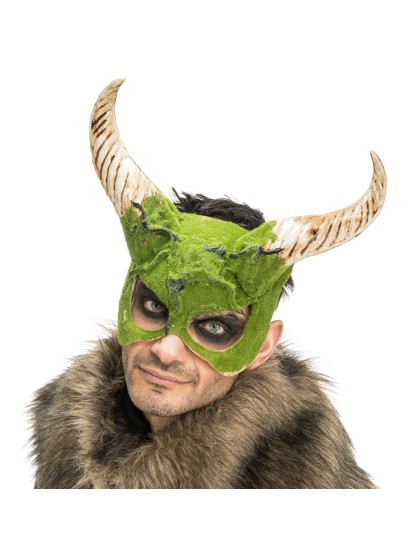 DEMI MASQUE BETE A CORNES EFFET MOUSSE 34CM X 8CM X 29CM