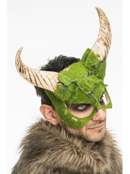HORNED ANIMAL HALF MASK WITH MOSS EFFECT 34CM X 8CM X 29CM