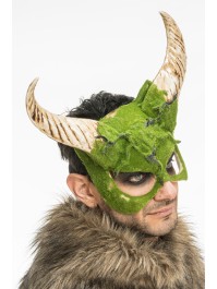 HORNED ANIMAL HALF MASK WITH MOSS EFFECT 34CM X 8CM X 29CM