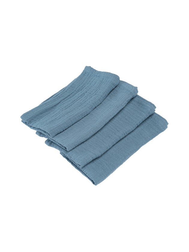 4 SERVIETTES COTON GAUFRE BLEU ACIER 40CM X 40CM