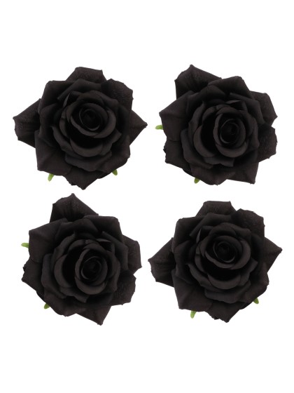 4 BLACK ROSE HEADS DIA 9.5CM X 5.5CM