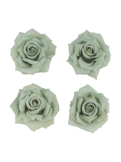 4 SAGE GREEN ROSE HEADS DIA 9.5CM X 5.5CM