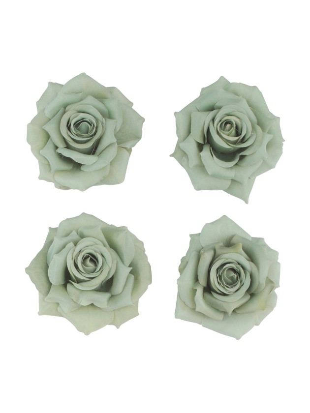 4 TETES DE ROSE VERT SAUGE DIA 9.5CM X 5.5CM