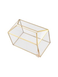 BOX BLUMENSTRAUSS / URNE HOCHZEIT GLAS METALL GOLD MIT SCHLOSS 26CM X 15CM X 18.5CM