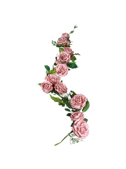 CENTRE DE TABLE ROSES LUXE VELOURS ROSE POUDRE DIA 20CM X 2M