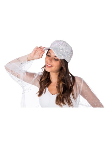 SCHIRMMÜTZE WEISS MIT STRASS DIAMOND Einheitsgröße