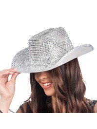 HUT AUS COWBOY SILBER MIT STRASS DIAMOND Einheitsgröße – mit innerem Gummi