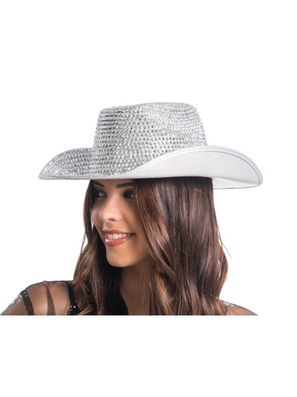 CHAPEAU DE COWBOY ARGENTE AVEC STRASS DIAMOND TU - avec elastique intérieur