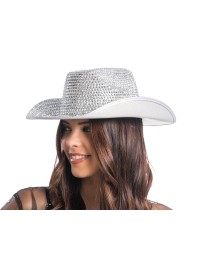 HUT AUS COWBOY SILBER MIT STRASS DIAMOND Einheitsgröße – mit innerem Gummi