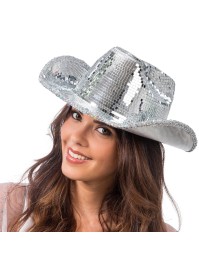 HUT AUS COWBOY SILBER DISKOKUGEL Einheitsgröße – mit innerem Gummi