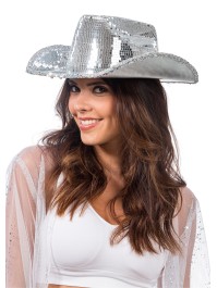 CHAPEAU DE COWBOY ARGENTE BOULE A FACETTES TU - avec elastique intérieur