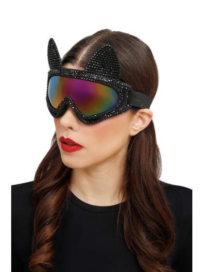 STRASS BLACK CAT SKI GOGGLES 18CM X 13CM
