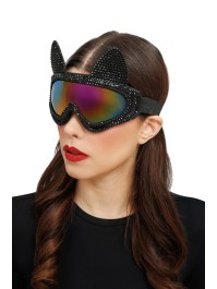 LUNETTES MASQUE DE SKI CHAT AVEC STRASS NOIR 18CM X 13CM