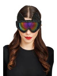BRILLE MASKE AUS SKI KATZE MIT STRASS SCHWARZ 18CM x 13CM