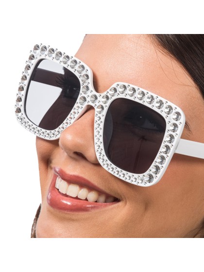 BRILLE WEISS MIT STRASS 15 cm x 14,5 cm x 6,5 cm