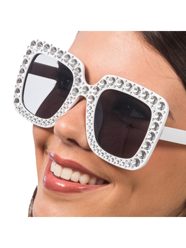 BRILLE WEISS MIT STRASS 15 cm x 14,5 cm x 6,5 cm