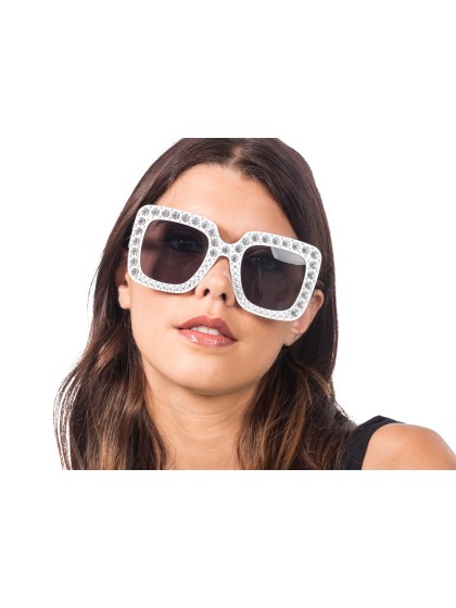 LUNETTES BLANCHES AVEC STRASS 15CM X 14.5CM X 6.5CM