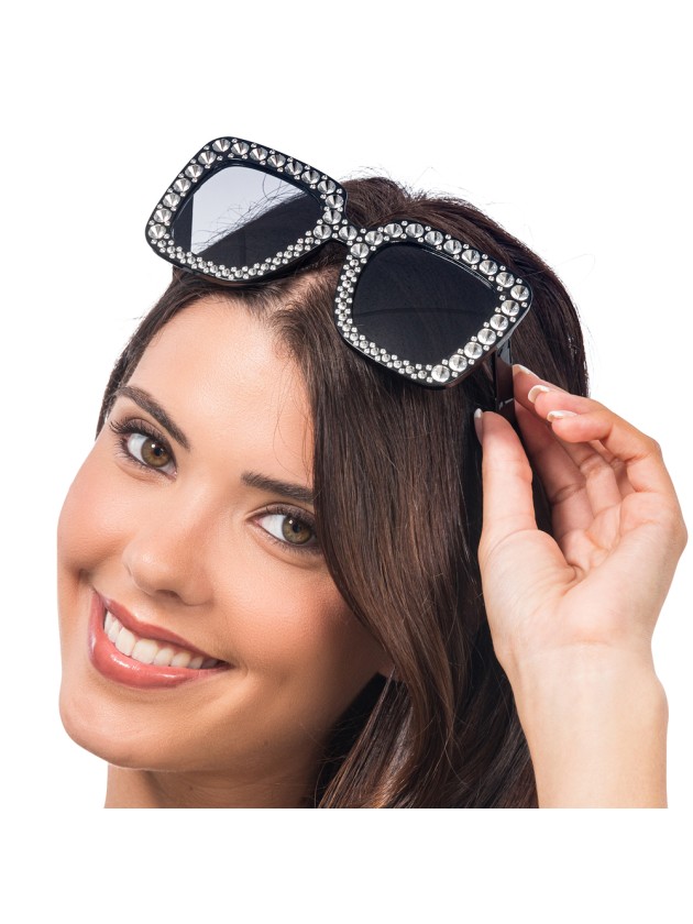 LUNETTES NOIRES AVEC STRASS 15CM X 14.5CM X 6.5CM