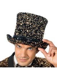 BLACK VELVET TOP HAT WITH BRONZE SEQUINS 19CM