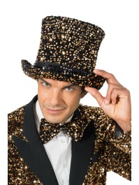 BLACK VELVET TOP HAT WITH BRONZE SEQUINS 19CM