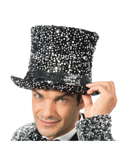 ZYLEINENDERHUT SAMT SCHWARZ UND PAILLETTEN SILBER 19CM - UT - mit innerem Gummiband