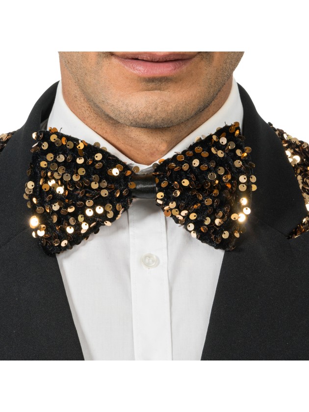 BLACK VELVET BOW TIE WITH BRONZE SEQUINS 15CM X 8CM