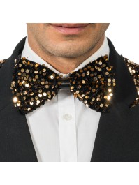 BLACK VELVET BOW TIE WITH BRONZE SEQUINS 15CM X 8CM
