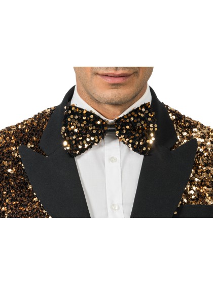 NOEUD PAPILLON VELOURS NOIR ET SEQUINS BRONZE 15CM X 8CM