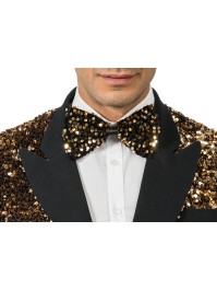 NOEUD PAPILLON VELOURS NOIR ET SEQUINS BRONZE 15CM X 8CM