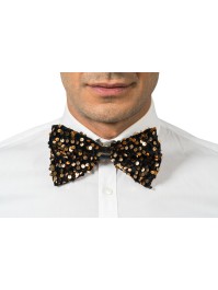 BLACK VELVET BOW TIE WITH BRONZE SEQUINS 15CM X 8CM