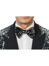 NOEUD PAPILLON VELOURS NOIR ET SEQUINS ARGENT 15CM X 8CM