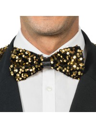 FLIEGE SAMT SCHWARZ UND PAILLETTEN GOLD 15 cm x 8 cm