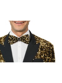 BLACK VELVET BOW TIE WITH GOLDEN SEQUINS 15CM X 8CM