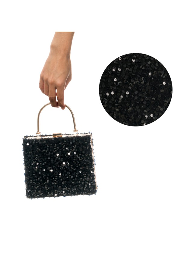 SAC VELOURS NOIR ET SEQUINS NOIR 18CM X 4.5CM X 25CM