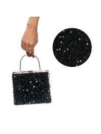 BLACK VELVET HANDBAG WITH BLACK SEQUINS 