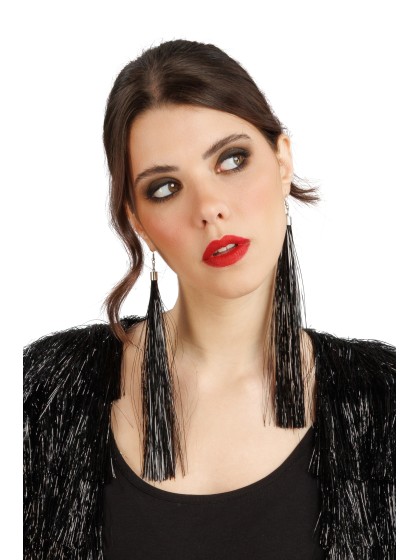 BLACK TINSEL EARRINGS 17CM