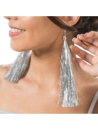 SILVER TINSEL EARRINGS 17CM