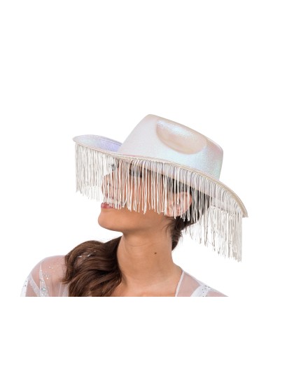 HUT AUS COWBOY WEISS SCHILLERND MIT FRANSENS DU