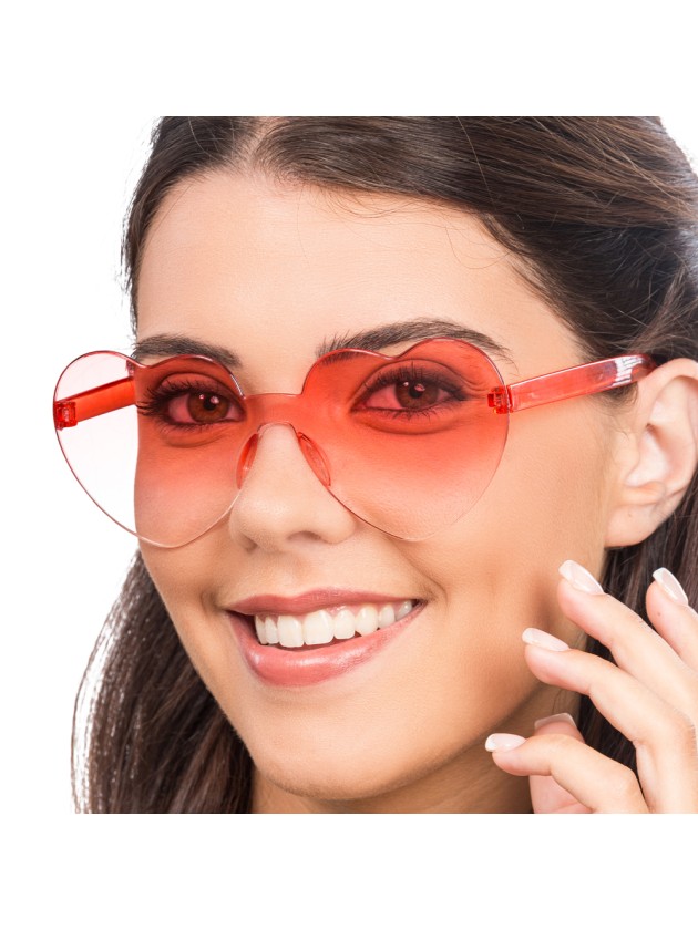 BRILLE KUNSTSTOFF FORM HERZ GETONTE GLASER ROT 14 cm x 14 cm x 5,5 cm