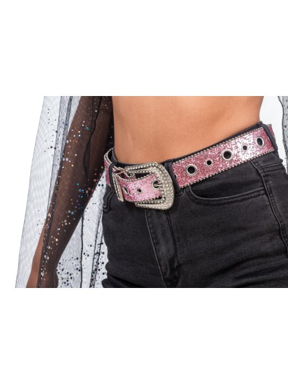 GÜRTEL SCHNALLE STRASS UND PAILLETTEN ROSA 112 cm x 3,8 cm