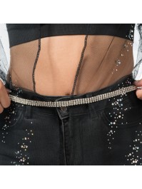 GÜRTEL STRASS SILBER Einheitsgröße - 113 CM