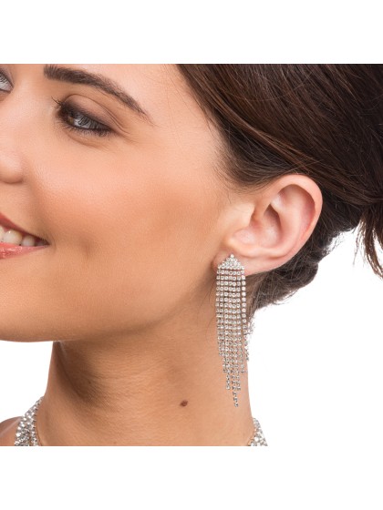 BOUCLES D\'OREILLES STRASS ARGENT 1.5CM X 7CM