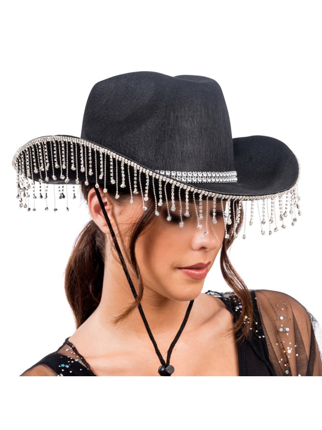 HUT AUS COWBOY SCHWARZ MIT KETTE STRASS DU
