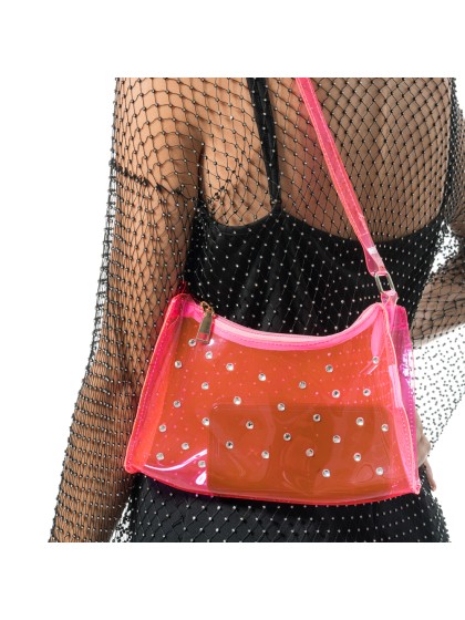 HANDTASCHE TRANSPARENT ROSA MIT STRASS 25CM X 40CM X 6CM