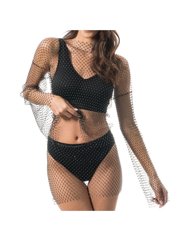 TOP FESTIVAL MAILLE RESILLE UND STRASS SCHWARZ Einheitsgröße