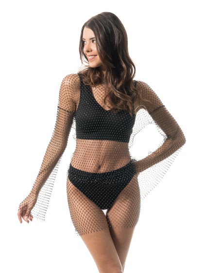 TOP FESTIVAL MAILLE RESILLE UND STRASS SCHWARZ Einheitsgröße