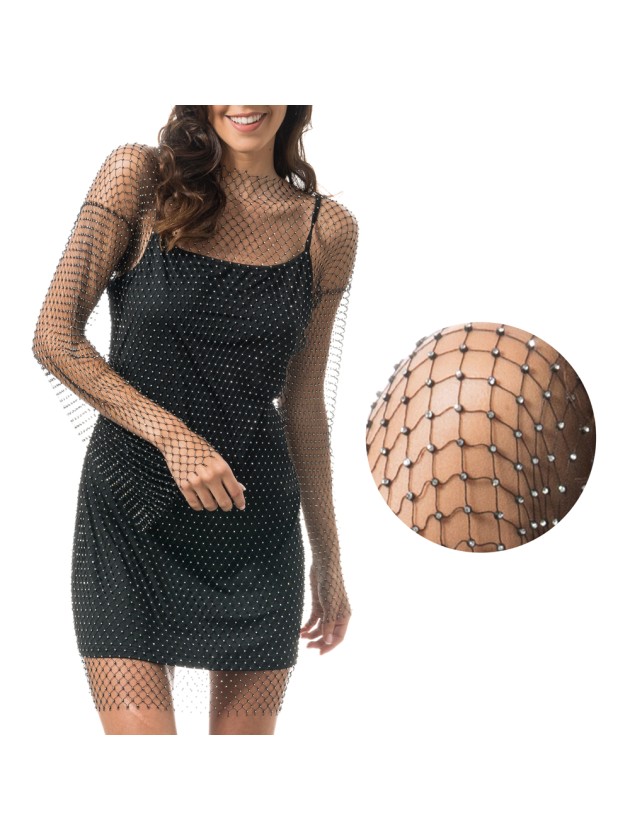 KLEID FESTIVAL MAILLE RESILLE UND STRASS SCHWARZ Einheitsgröße